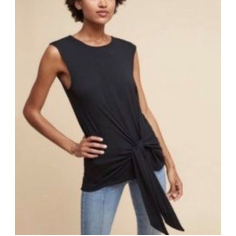 Anthropologie Vanessa Virginia Black Tie Front Sleeveless Top Size Small
